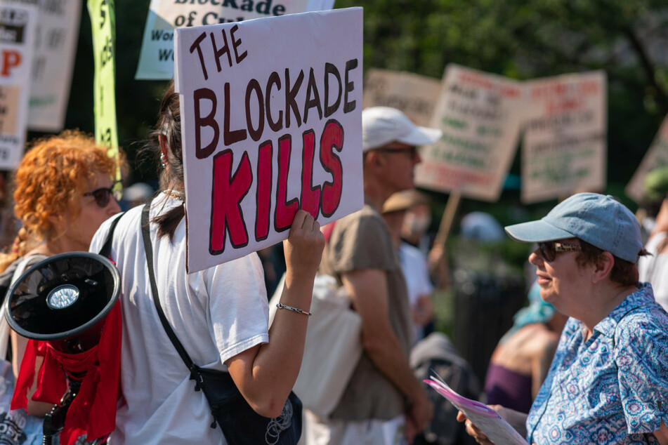 Demonstrators gathered in New York City on Thursday to protest the US blockade of Cuba.