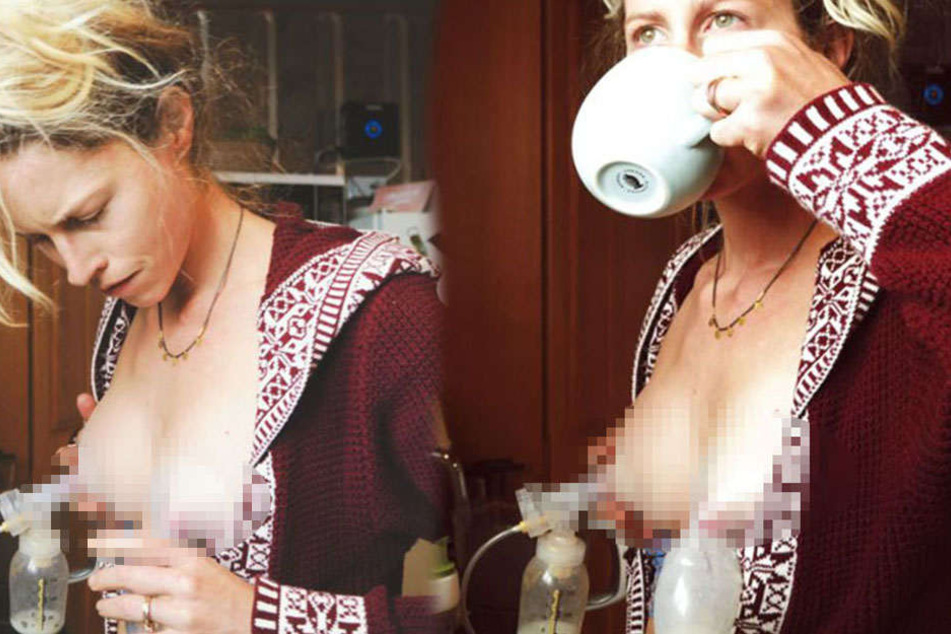 Ganz ohne Scham: Virginia Tapp zeigt sich beim Milch abpumpen.