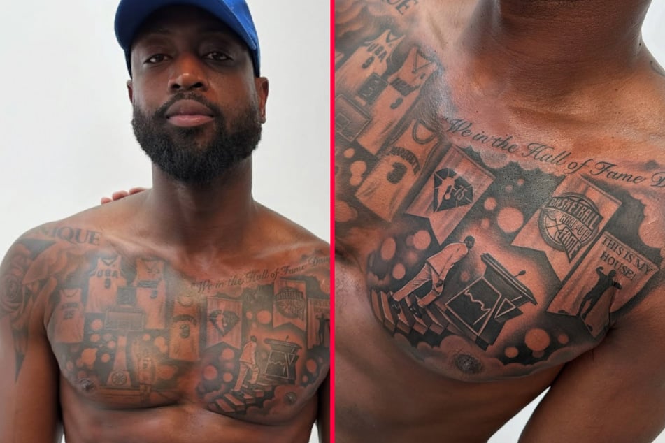 NBA star Dwyane Wade had an incredible tattoo inked into his chest, detailing the journey of his extraordinary basketball career.