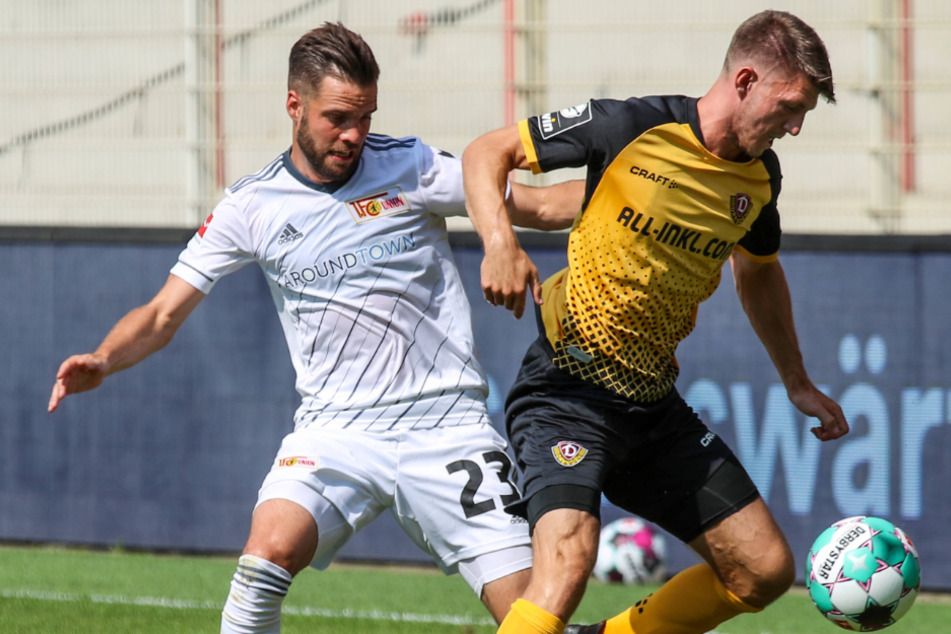 Neuzugang Robin Becker (r., gegen Unions Niko Gießelmann) ist Dynamos nomineller Rechtsverteidiger.