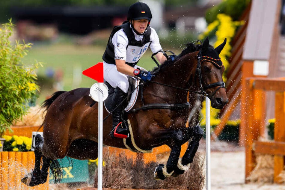 Der Reiter Michael Jung aus Deutschland auf dem Pferd Star Connection überspringt ein Hindernis.