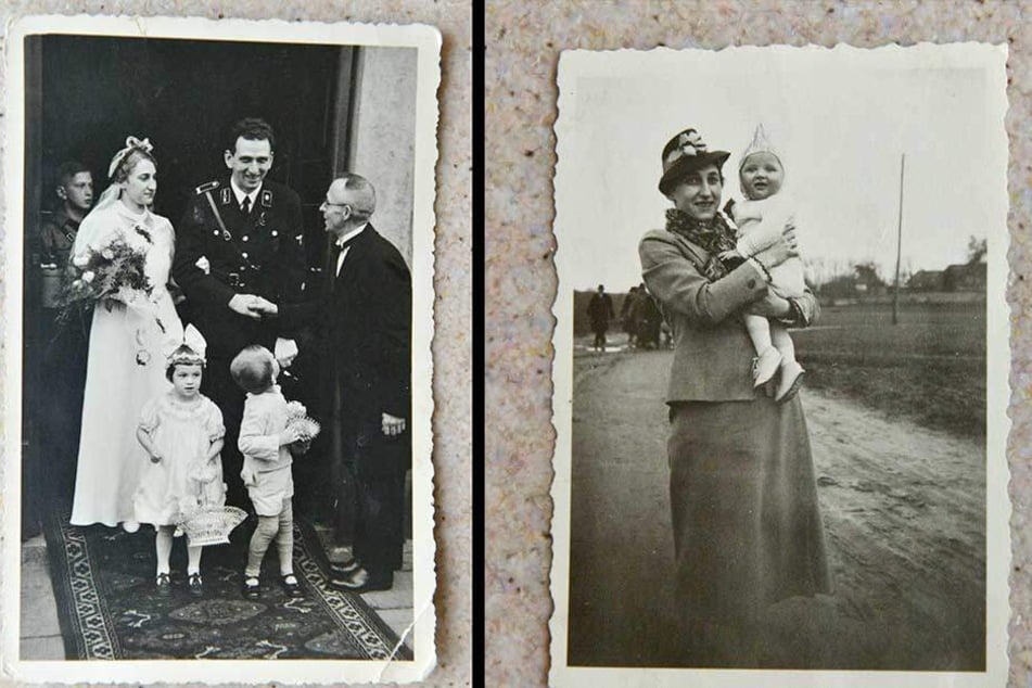 1937 heiratete Lisbeth ihren Fritz in der Dresdner Matthäuskirche (li.). Und rechts Lisbeth mit ihrem Sohn Dietrich.