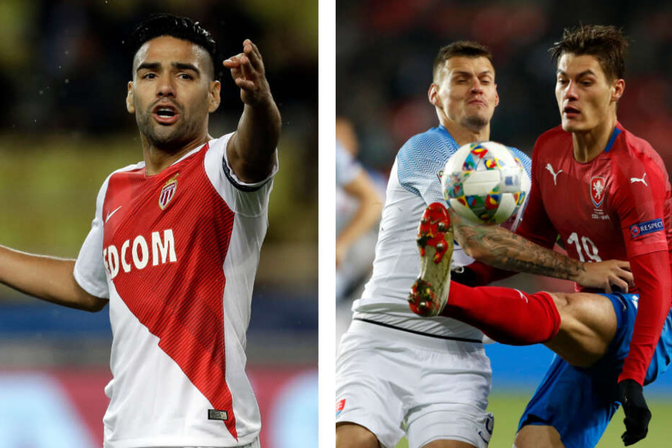 Radamel Falcao (33, l.) wird in Monaco Platz für Augustin machen und zu Galatasaray Istanbul wechseln. Als Ersatz in Leipzig soll Patrik Schick (23, r.) kommen.
