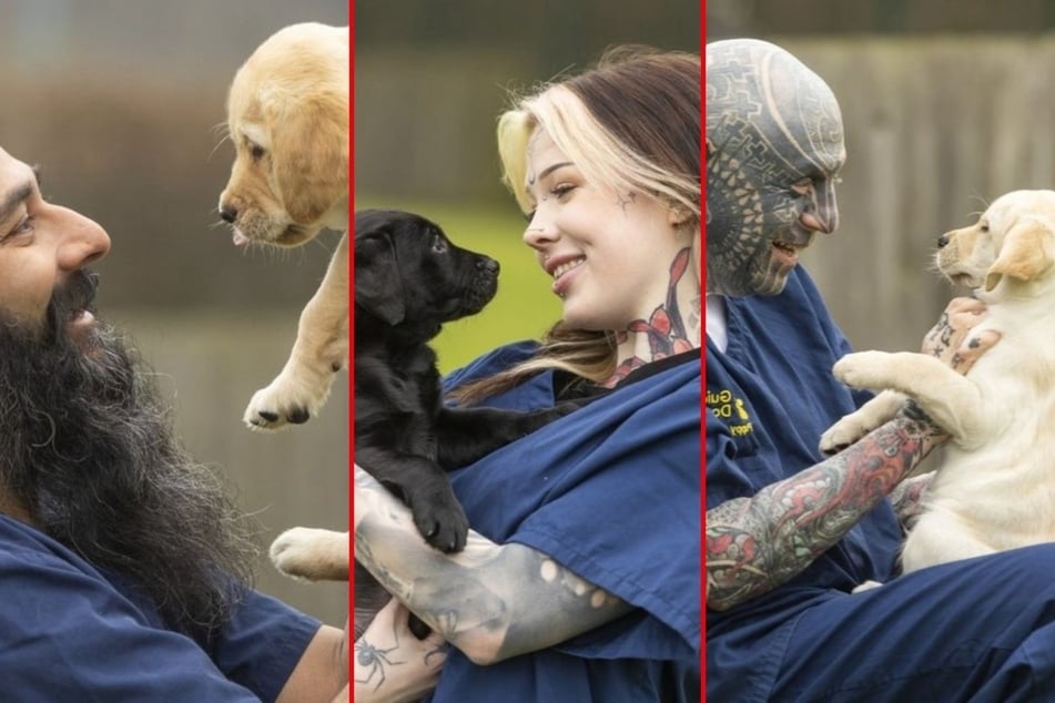 Heavily face-tattooed people being employed to train guide dogs