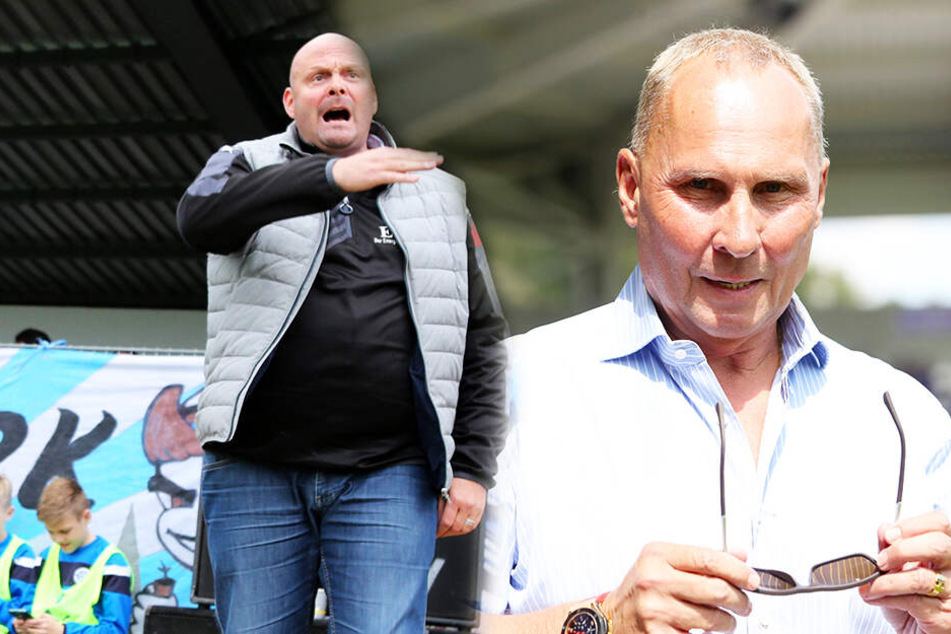 Kann schon mal grantig werden, wenn es nicht läuft: Nordhausens Präsident Nico Kleofas (l.). Das Gesicht wollen die Auer um Helge Leonhardt am Samstag sehen. (Bildmontage)