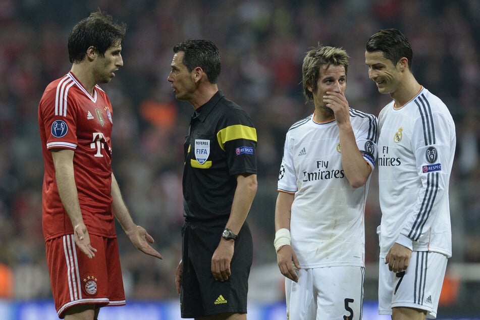 Fabio Coentrão (2.v.r.) an der Seite von Cristiano Ronaldo (heute 39, r.) im CL-Halbfinale 2014 gegen die Bayern. (Archivfoto)