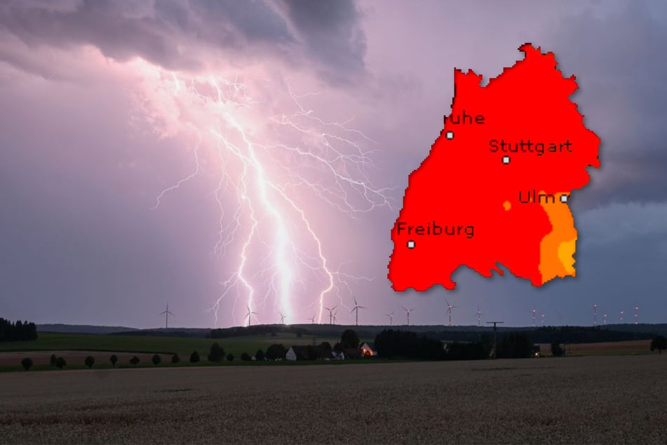 Am Dienstag besteht erhöhte Unwettergefahr, wie die Karte zeigt.