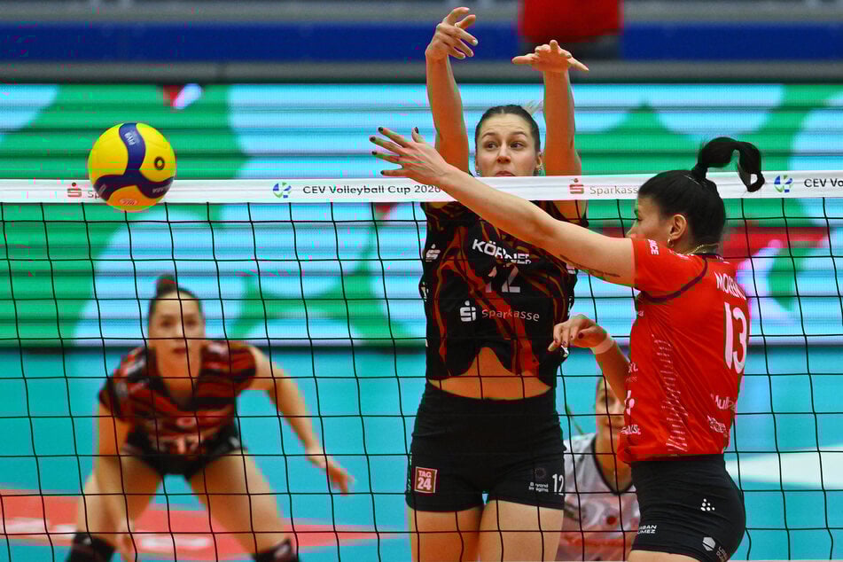 Wenn Mette Pfeffer (l.) zum Block hochstieg, gab es für Mulhouse wenig zu holen.