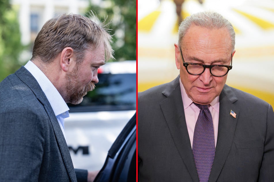 Maine Senate candidate Graham Platner (l.) met with Senate Minority Leader Chuck Schumer on Tuesday.