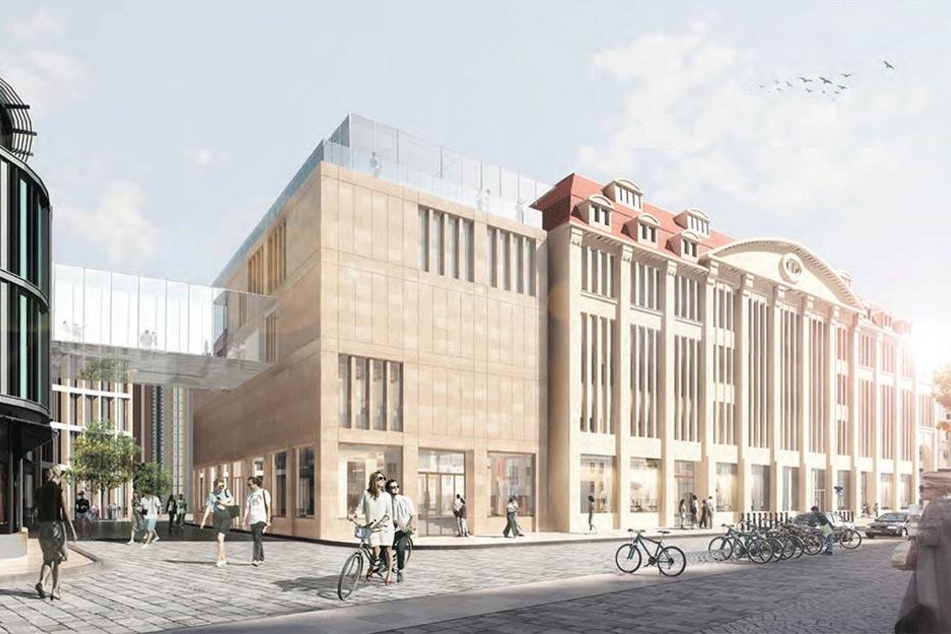So soll das Jugendstil-Kaufhaus in Görlitz einmal aussehen. Geplant ist auch ein Anbau sowie ein Übergang zum CityCenter Frauentor.
