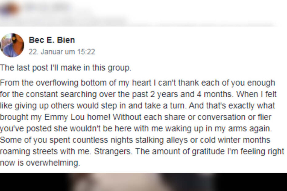 Diesen emotionalen Post stelle Rebecca in die Facebook-Gruppe.