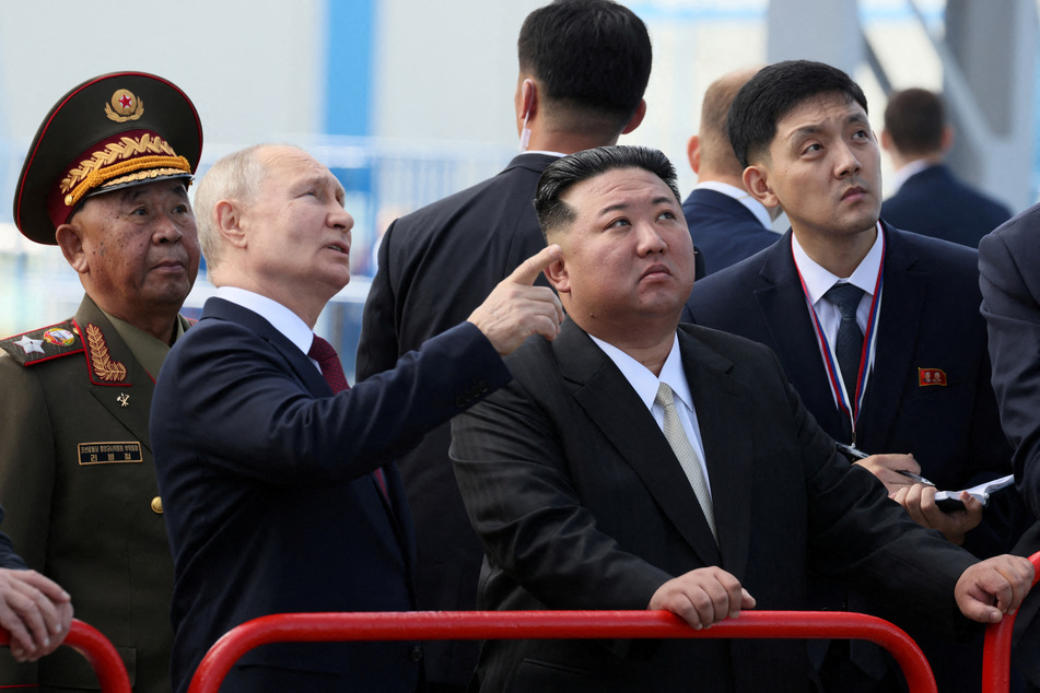 Russia's President Vladimir Putin and North Korea's leader Kim Jong Un visit the Vostochny Сosmodrome in the far eastern Amur region, Russia, in September 2023.