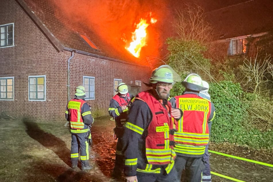 Mit rund 100 Einsatzkräfte rückte die Feuerwehr zu einem Häuserbrand in Jork aus.