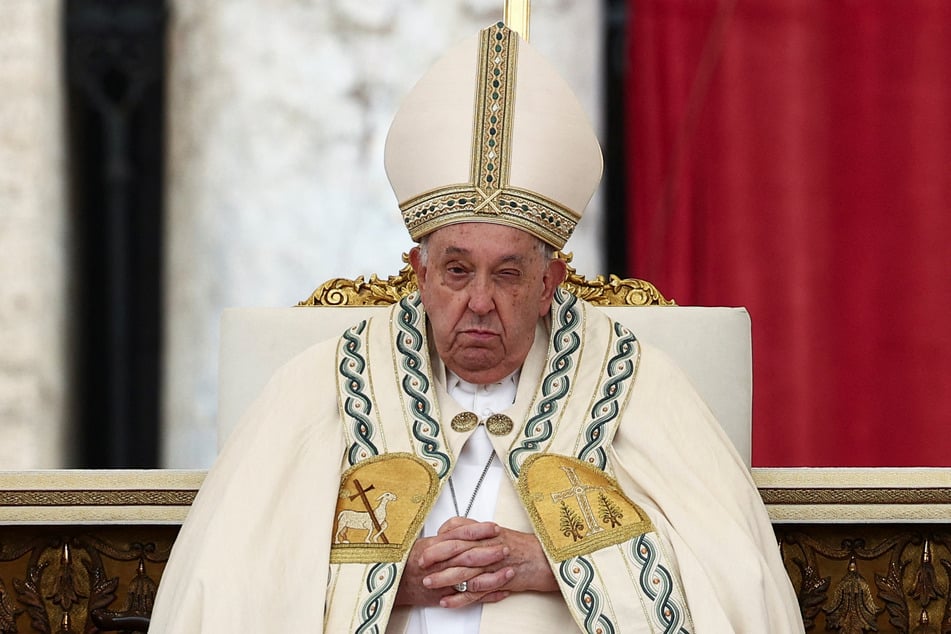 Pope Francis attends a mass to canonize 14 new saints in St. Peter's Square at the Vatican on October 20, 2024.