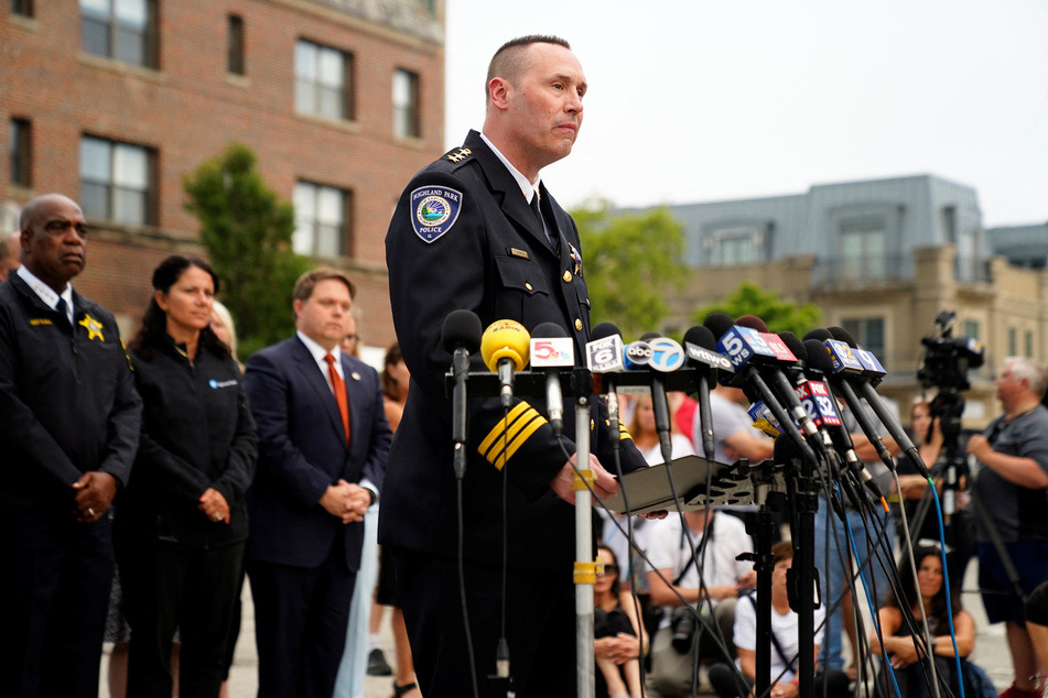 Highland Park Police Chief Louis E. Jogmen speaks during a press conference following the announcement that the suspect in the Illinois attack was charged with seven counts of first-degree murder.