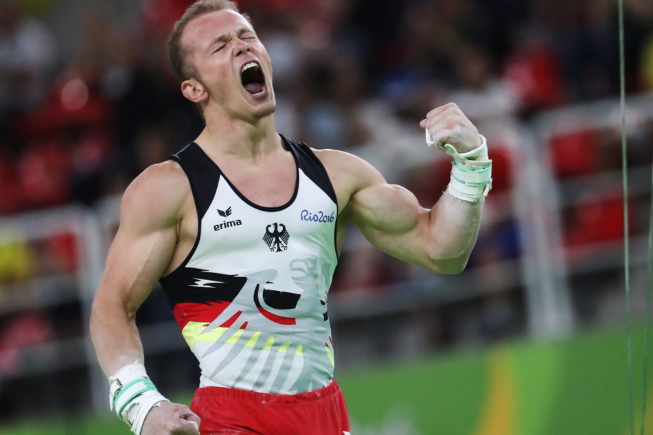 Fabian Hambüchen (29) schreit seine Freude über das olympische Gold am Reck
heraus.
