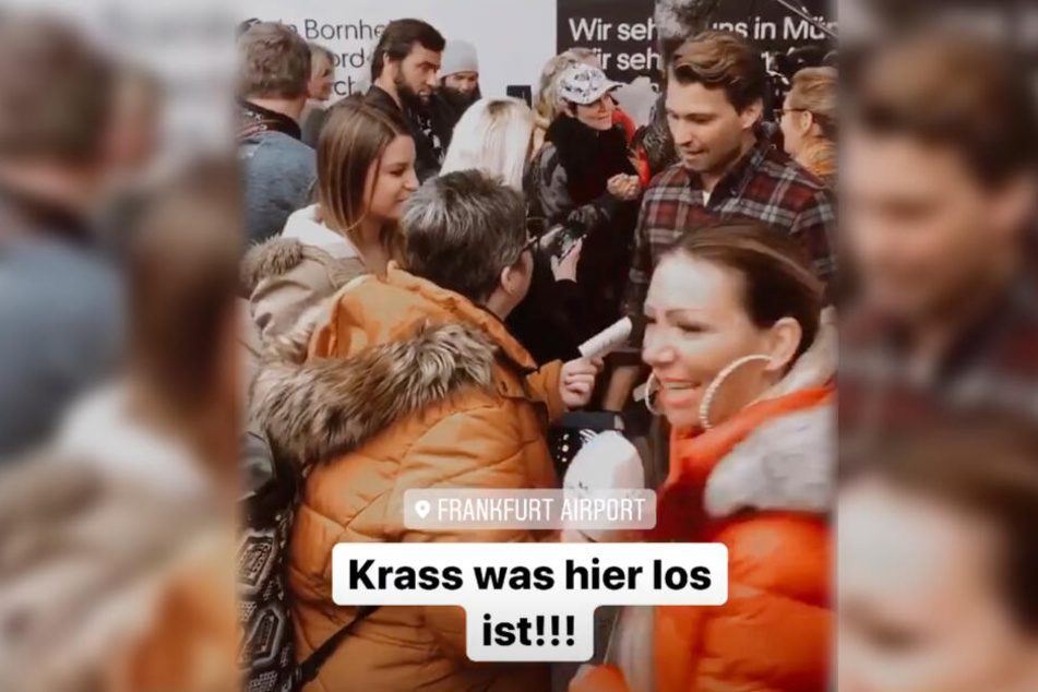 Dieser Screenshot einer Instagram-Story von Raul Richter zeigt, wie der 32-Jährige Schauspieler am Frankfurter Flughafen von Fans umringt wurde.
