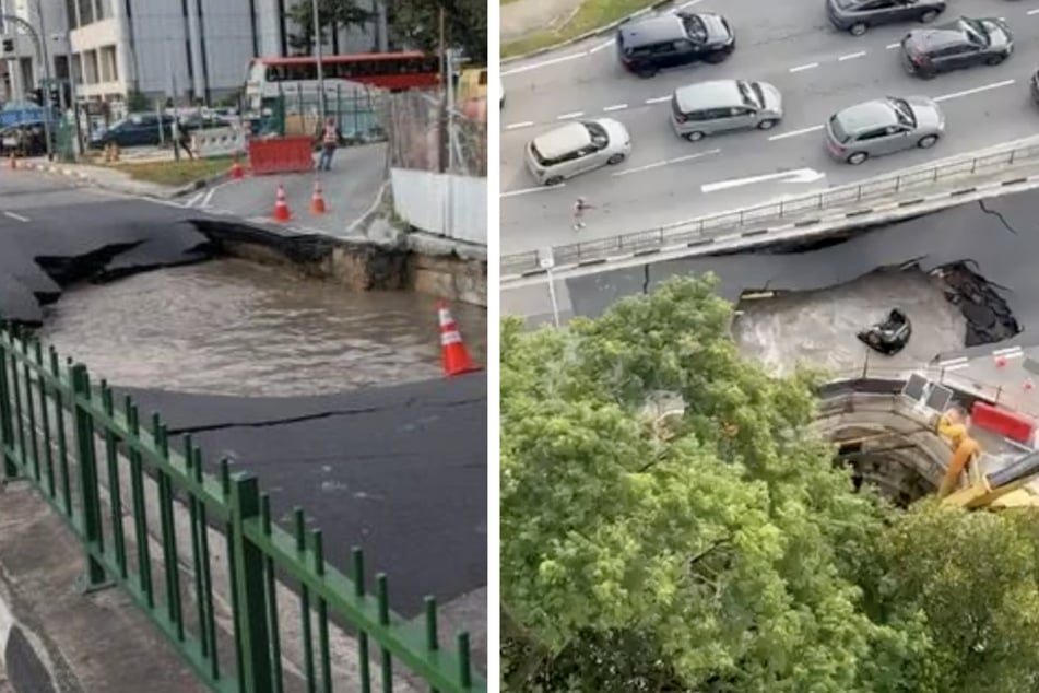 In Singapur war auf einer Straße ein Erdloch entstanden.