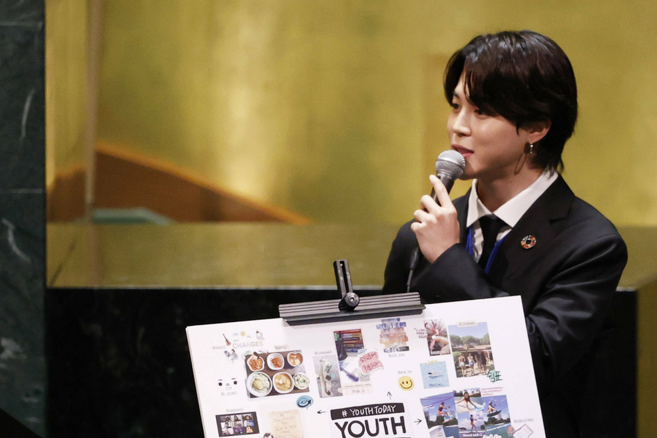 Jimin of BTS speaking at the UN General Assembly in September 2021.