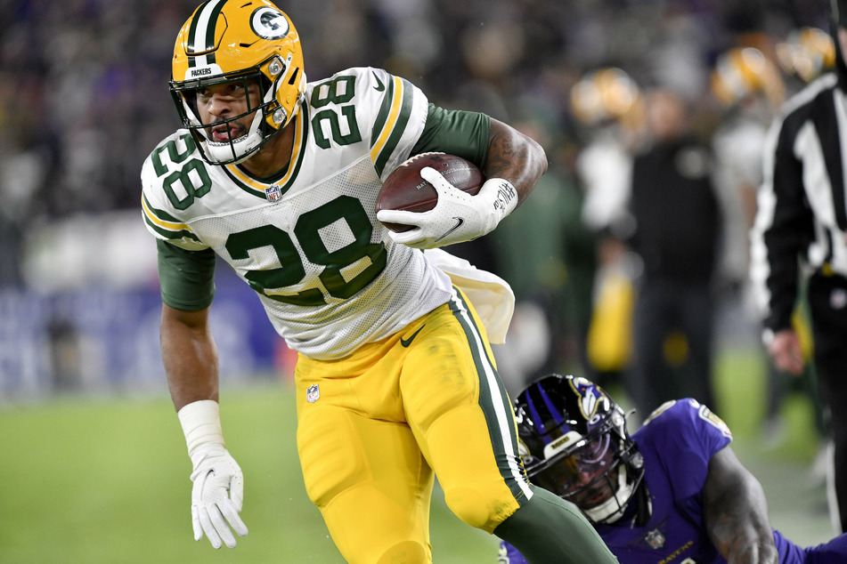 Packers running back A.J. Dillon rushed for a TD against the Ravens on Sunday.