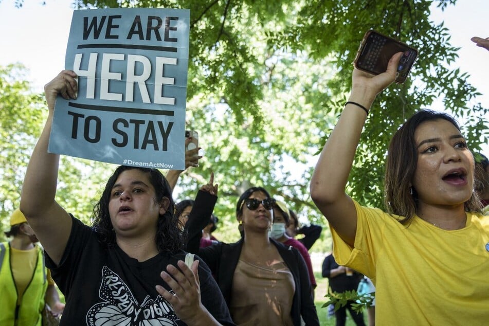 Immigrants' rights advocates rally for a pathway to citizenship near the US Capitol in Washington DC.