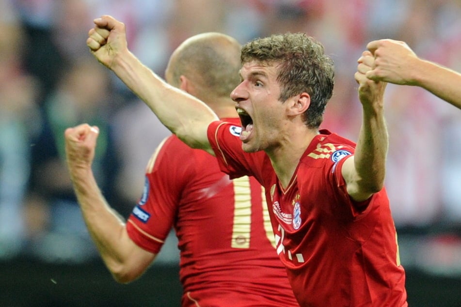 So reagierte Thomas Müller (35), nachdem er im Mai 2012 das 1:0 gegen den FC Chelsea erzielte.