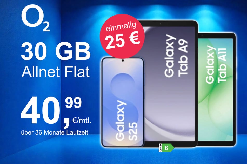 Das Samsung Galaxy S25 + Tab A9 + Tab A11 im o2 Mobile M für einmalig 25 Euro.