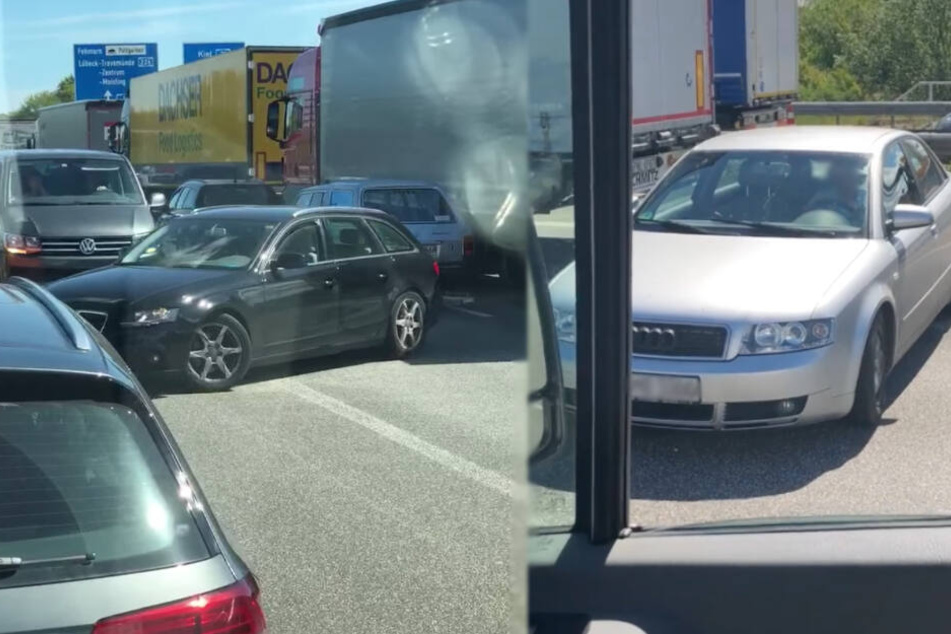 Autos wenden auf der Autobahn und versperren die Rettungsgasse.