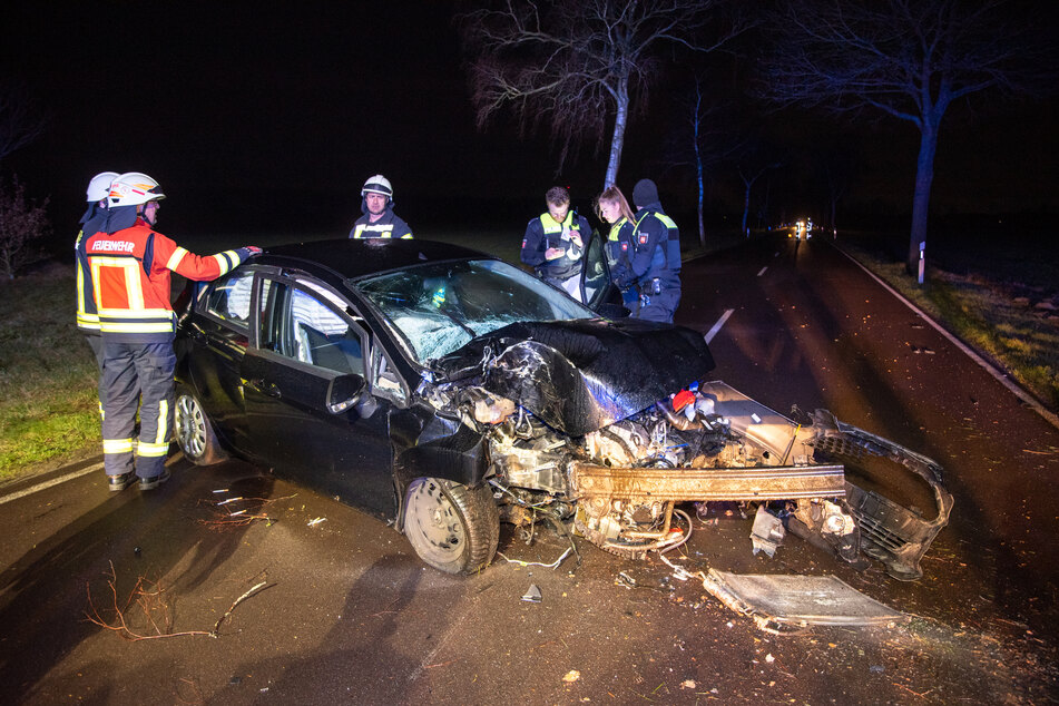Der Wagen der 30-Jährigen wurde durch den Zusammenprall mit dem Baum völlig zerstört.