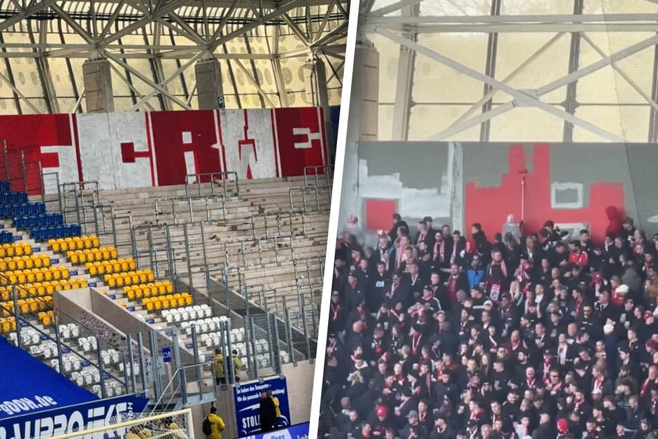 Die RWE-Fans ließen das Ernst-Abbe-Sportfeld in ihren Vereinsfarben erstrahlen.