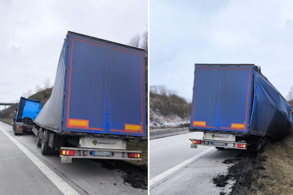 Nach dem Unfall drohte der Auflieger umzukippen.