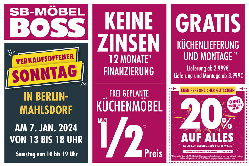 Möbel Boss am Sonntag (7.1.) mit diesen tollen Angeboten