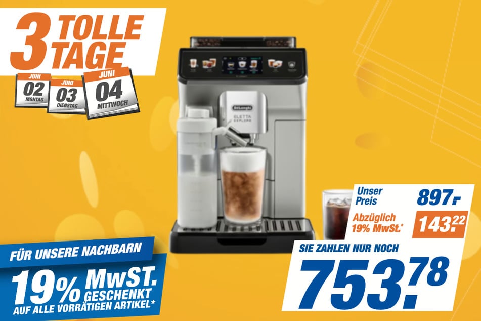 DeLonghi-Kaffeevollautomat Eletta Explore Cold Brew ECAM450.65.S für 753,78 statt 897 Euro.