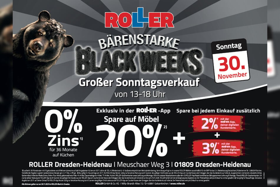 Zum verkaufsoffenen Sonntag (30.11.) bei ROLLER in Heidenau gibt's bärenstarke Aktionen und Angebote.