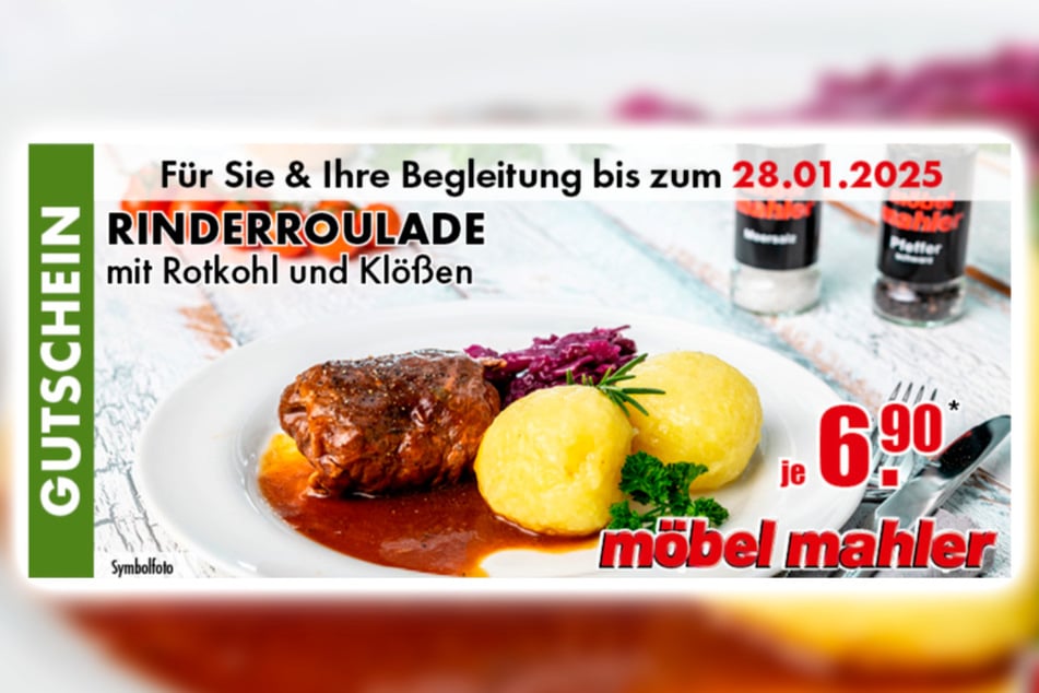 Einfach Coupon auf dem Handy an der Kasse vorzeigen, sparen und die Roulade genießen.