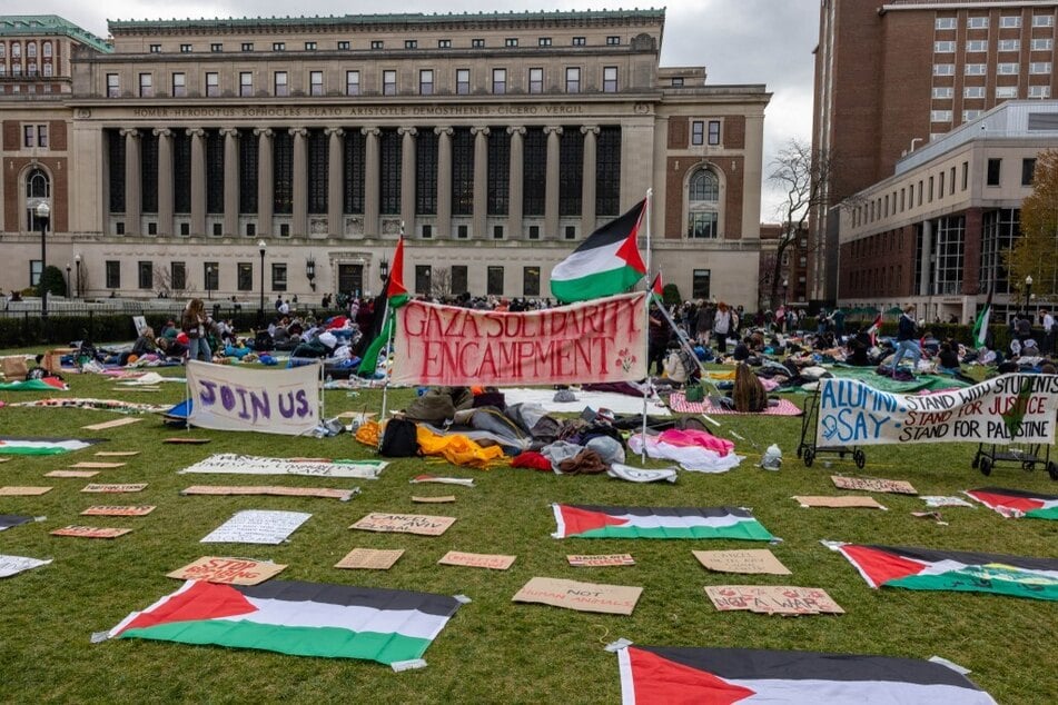 Students occupy the campus ground of Columbia University with their Gaza Solidarity Encampment.