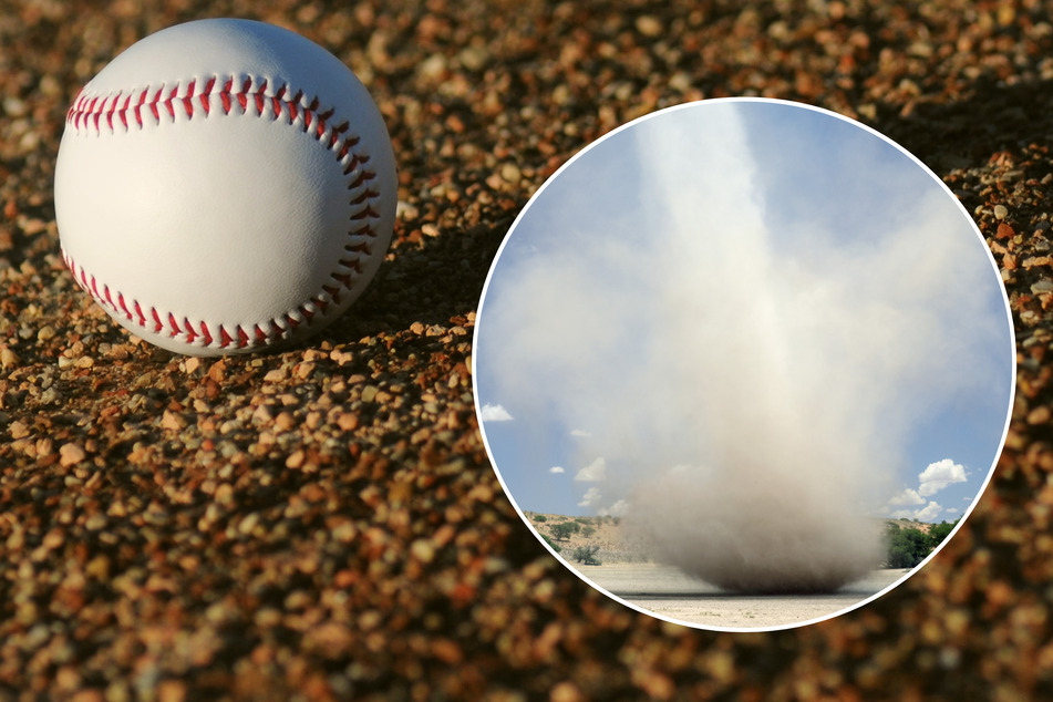 The whirlwind swept right across the middle of the baseball field and circled around the boy on May 14.