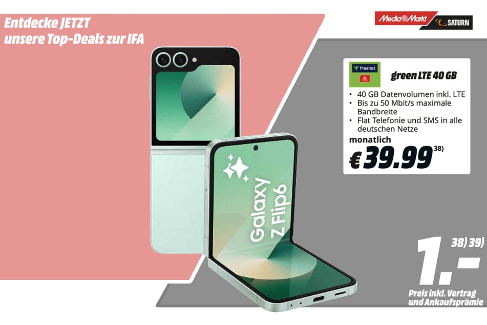 Samsung Galaxy Z Flip6 5G für 1 Euro im Tarif.