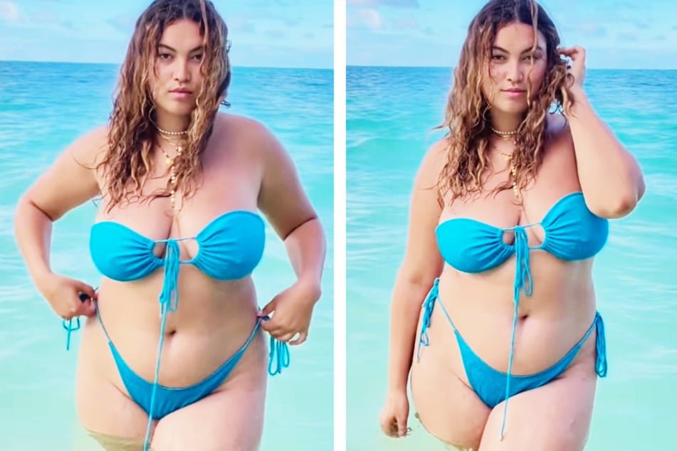 Curvy-Model Vivien Blotzki in Hawaii: In einem Instagram-Video posiert die 22-Jährige in einem azurblauen Bikini.