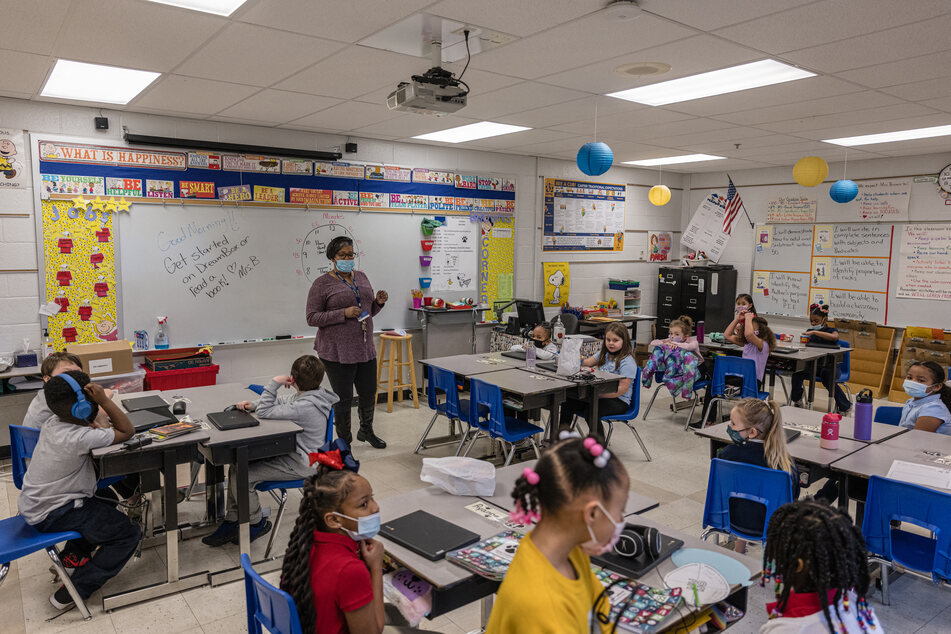 Nicole Brown, a second-grade teacher, starts class at Carter Traditional Elementary School on January 24, 2022 in Louisville, Kentucky.