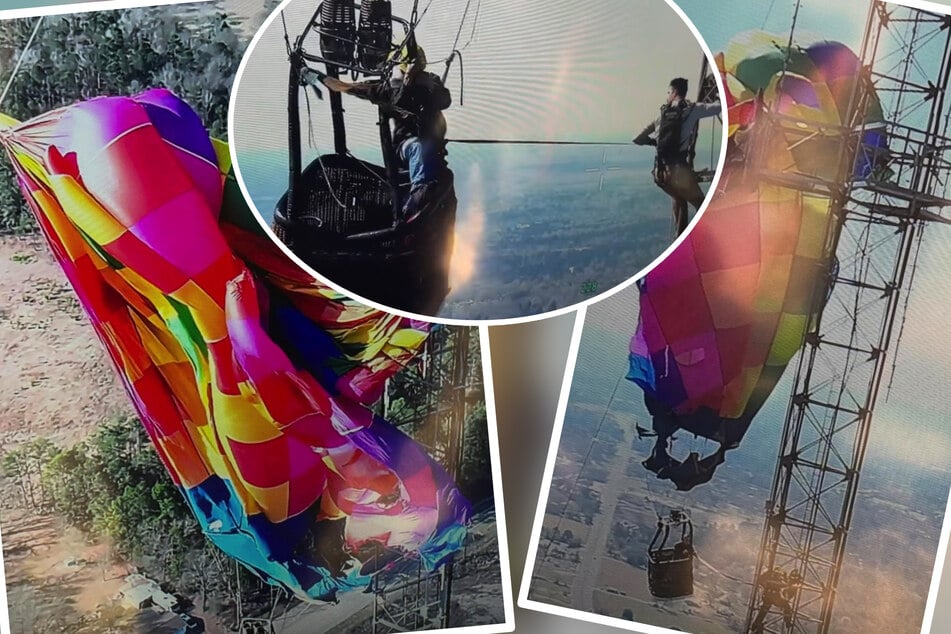 Heißluftballon von Funkmast zerfetzt: Passagiere baumeln in 300 Metern Höhe