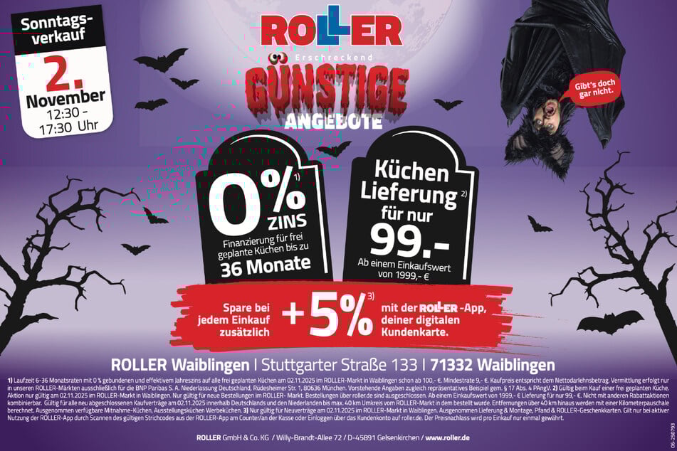 Zum verkaufsoffenen Sonntag (2.11.) bei ROLLER in Waiblingen gibt's unzählige Aktionen und Angebote.