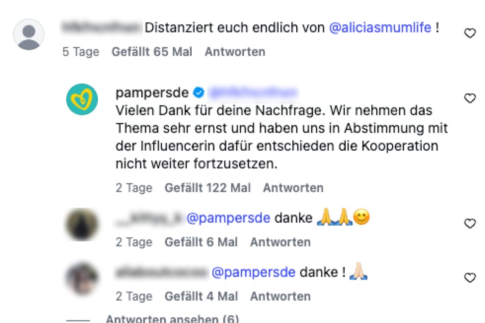 Pampers se distancia de la influencer en Instagram.