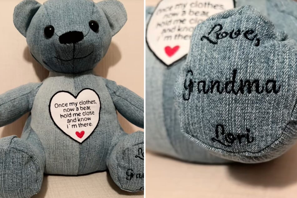 Das Kuscheltier besteht aus den Jeansstoffen von Isaacs verstorbener Mutter Lori.
