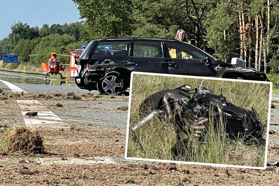 Biker (34) schleudert bei Crash auf A19 über VW und schwebt in Lebensgefahr