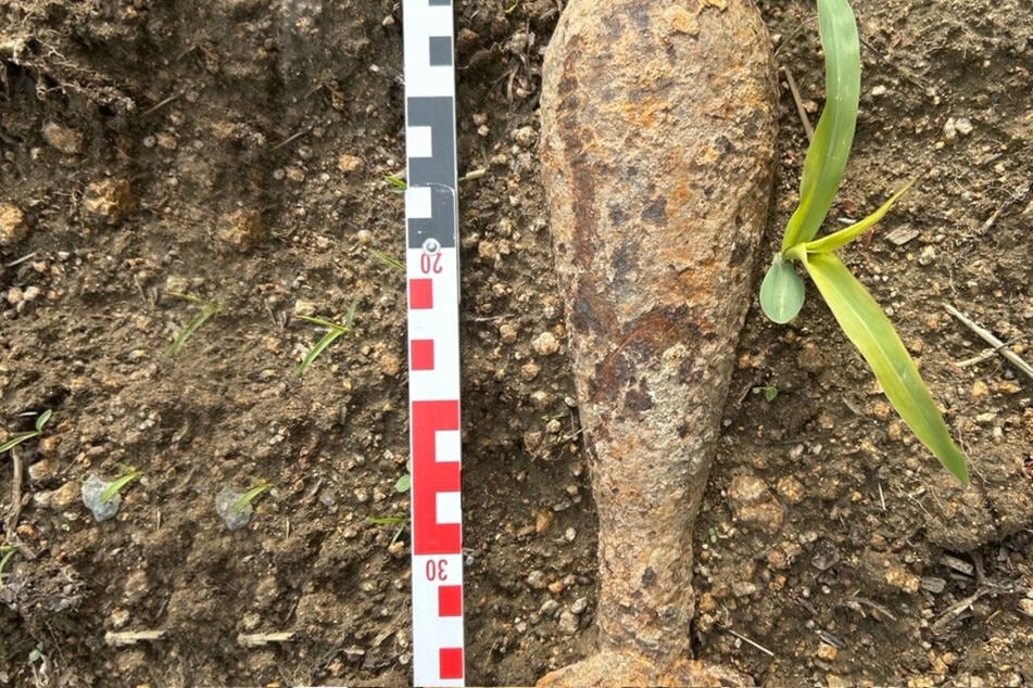 Dieses Mörsergeschoss wurde in Waldhufen entdeckt.