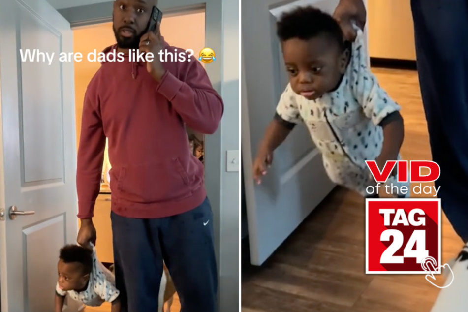 viral videos: Viral Video of the Day for February 8, 2024: Toddler takes flight with super dad's hilarious antics!