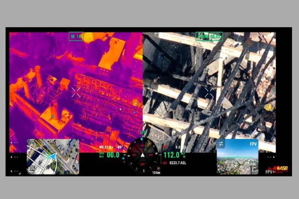 Mit Wärmebildkameras ausgestattete Drohen haben diese Bilder aufgenommen - Eine unschätzbare Hilfe für die Einsatzkräfte. Denn die Ruine ist akut einsturzgefährdet.