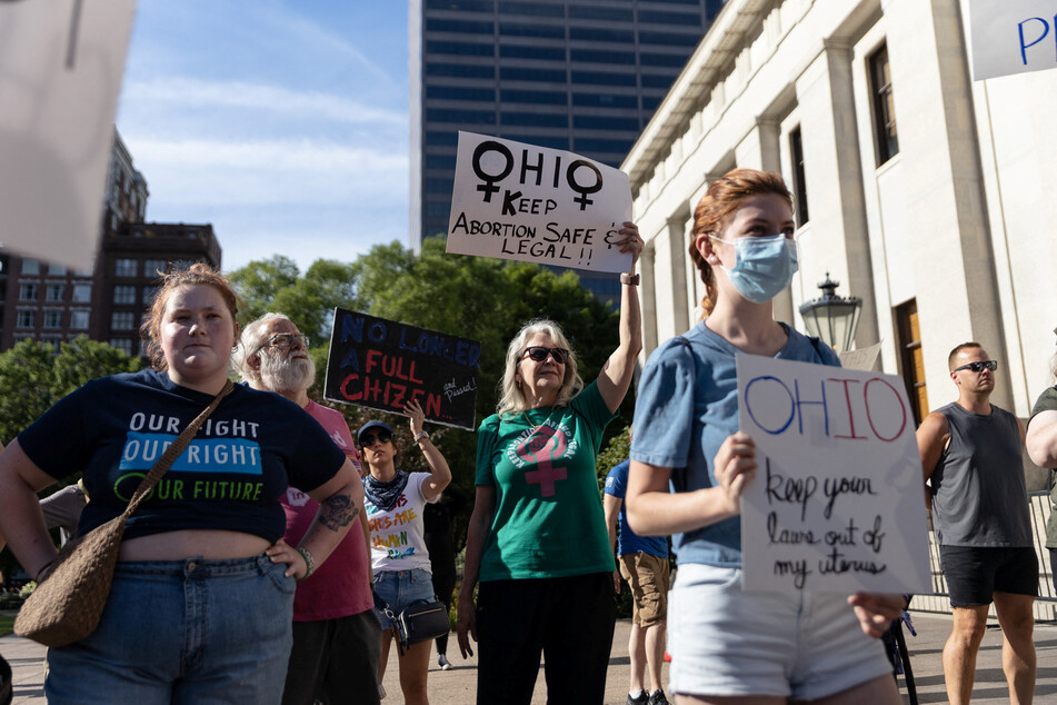 Abortion rights protesters rally in Columbus, Ohio, after the US Supreme Court decided to overturn Roe v. Wade.
