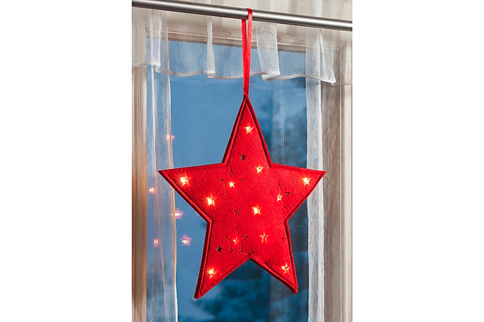 Eine hübsche skandinavische Weihnachtsdeko ist dieser LED-Stern aus rotem Filz.